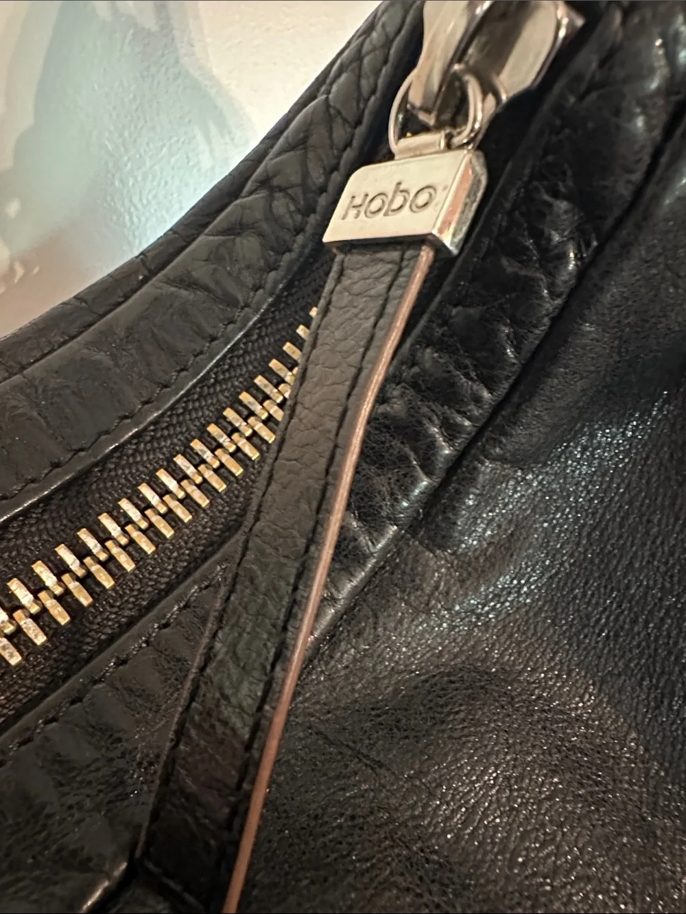 Hobo Black brown strap Leather Shoulder boho zipper Bag purse